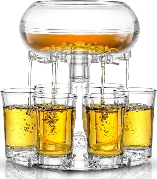 JoyJolt Shot Dispenser with 6 Glass Shot Glasses