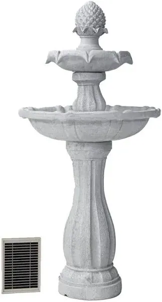 44 in H White Fiberglass/Resin 2-Tier Solar Water Fountain with Solar Panel and Auto- Shut