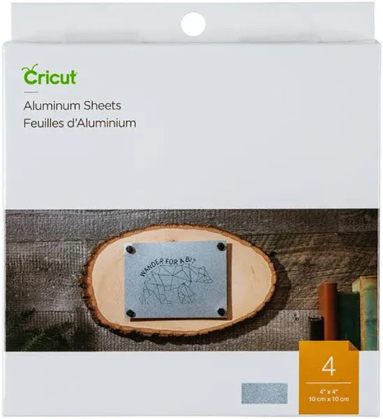 Cricut Aluminium Sheets, 10 cm x 10 cm (4" x 4") (4 ct), 4 inches x 4 inches, Silver