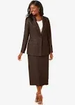 Jessica London Women's Plus Size 2-Piece Stretch Crepe Single-Breasted Skirt Suit - 22, Chocolate