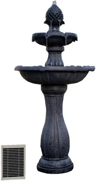 XBrand 44" H Fiberglass/Resin 2-Tier Solar Water Fountain w/Solar Panel and Auto-Shut Off Pump