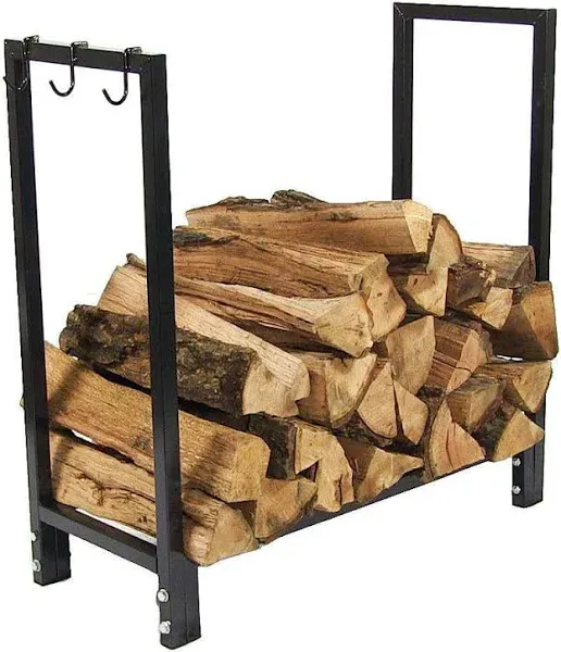 30 in Steel Firewood Log Rack with Fireplace Tool Hooks - Black by Sunnydaze