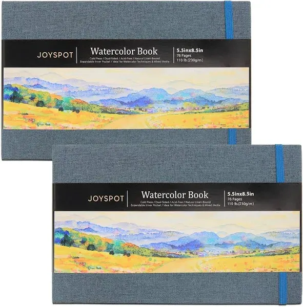 JOY SPOT! 5.5" x 8.5" Watercolor Pad, Pack of 2 (76 Sheets), 110 lb (230 GSM), Acid-Free Paper, Watercolor Book with Linen Bound for Watercolor Techniques and Mixed Media