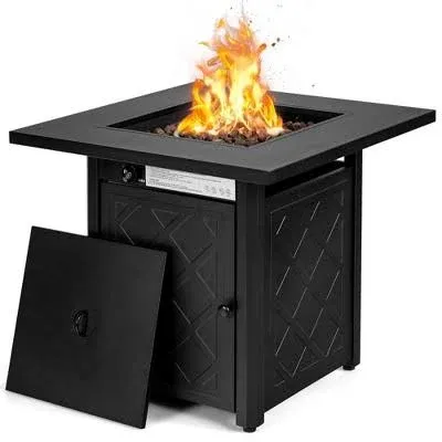 Costway 28'' Propane Fire Pit Table 50,000 BTU Patio Square Gas Fireplace W/Lava Rock