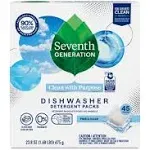 Seventh Generation Dishwasher Detergent Packs, Free & Clear, 45 Packs