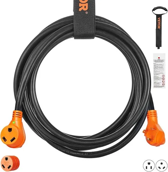 VEVOR 25ft RV Extension Cord Power Cord 30Amp NEMA TT-30R/NEMA TT-30P ETL Listed