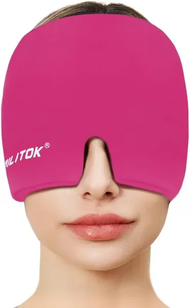 EXQUISLIFE Migraine Headache Relief Cap, Gel Ice Head Wrap, Hot and Cold Therapy, Headache Eyes Mask for Sinus, Puffy Eyes, Tension and Stress Relief (Hot Pink)