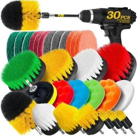 Holikme 30Pack Drill Brush Attachments Set,Scrub Pads &amp; Sponge, Power Scrubbe...