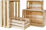 Set of 4 Large Wooden Crates Unfinished Office Storage Crates, Decorative Wood Storage Crates for Display, Rustic Pine Wood Organizer Bin Basket for Kitchen Pantry Bathroom