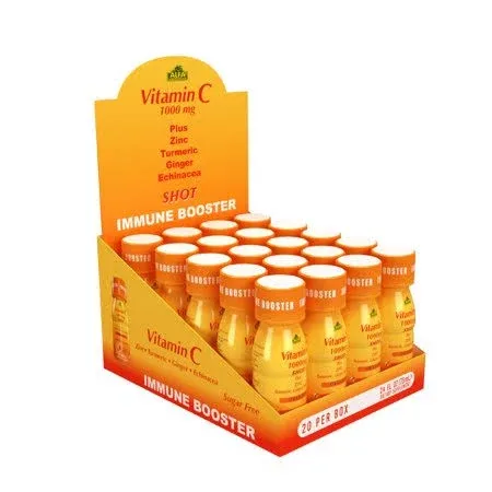 Vitamin C Shot 1000MG - Immunity Booster with Zinc, Turmeric, Ginger, & Echinacea - Protect Your Immunity - Fight The Common Cold - Orange Flavor - 2.4 FL Oz Bottle - 20 Pack