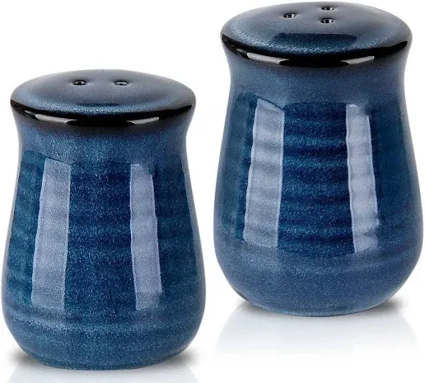 Farmhouse Ceramic Salt and Pepper Shakers Set,  Blue Vintage Rustic Salt Shakers