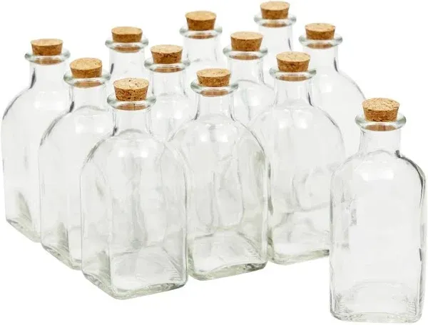 Juvale 12 Pack Clear Glass Bottles with Cork Lids