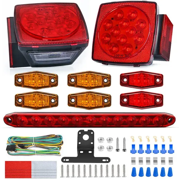 LED Trailer Light Kit Square Stop Turn Tail Light Red Amber Side Marker Light Third Brake ID Light Bar