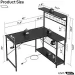 Bestier 42 L Gaming Desk,Computer Desk with Power Outlets, LED Lights, Reversible Corner Desk with 4-Tier Shelves,Cup Holder & Hook Carbon Fiber