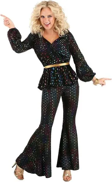 70s Disco Queen Costume for Women | 1970s Dancing Outfits | Groovy Sequined Disco Bell Bottom Pants & Top