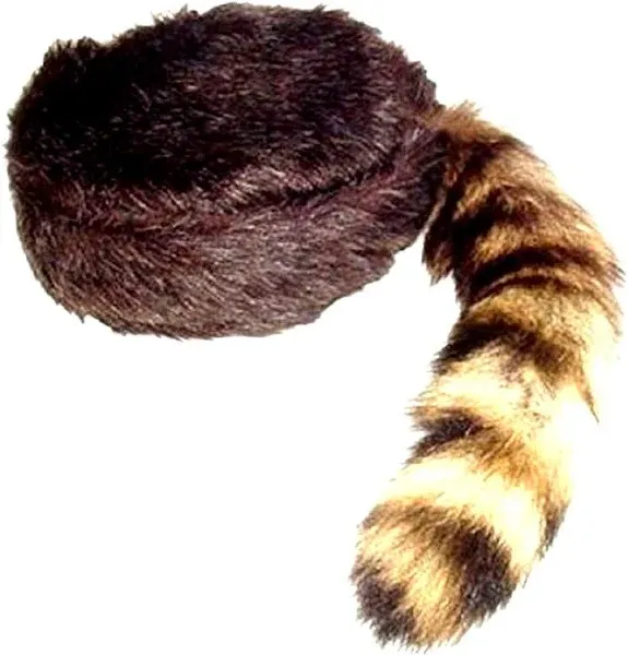 Davy Crockett or Daniel Boon Style CoonSkin Hat Cap with Real Tail Size Large to X Large