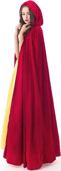 Deluxe Velvet Adult Cloak Cape with Lined Hood (Red),One Size