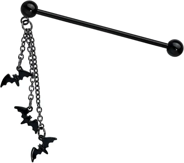 14 Gauge Black Gone Batty Halloween Dangle Industrial Barbell 38mm