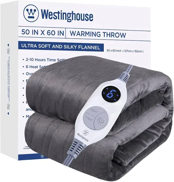 Westinghouse Electric Blanket Size Super Cozy Soft Flannel Heated Blanket with 10 Fast Heating Levels & 1-12 Auto-Off