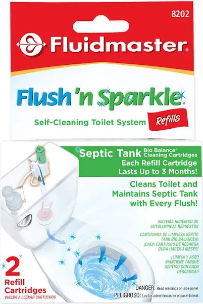 Fluidmaster 8202P8 Flush 'n Sparkle Automatic Toilet Bowl Cleaning System Refills, BioBalance Septic 2-Pack