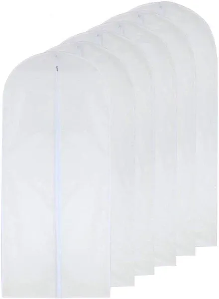 HomeClean Garment Bag Clear 24'' x Long Dress Garment Bags White Breathable Full Zipper Dust cover for Clothes Storage closet Pack of 6