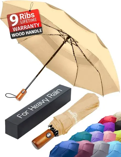 PREMIUM UMBRELLAS for Rain Windproof Travel Camel Beige Umbrella - Large Doub...