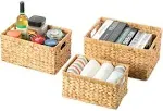 Vintiquewise Natural Woven Water Hyacinth Wicker Rectangular Storage Bin Basket with Handles, Set of 3