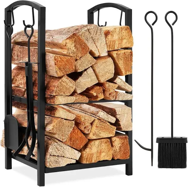 Best Choice Products 5-Piece Wrought Iron Firewood Log Storage Rack Set Black