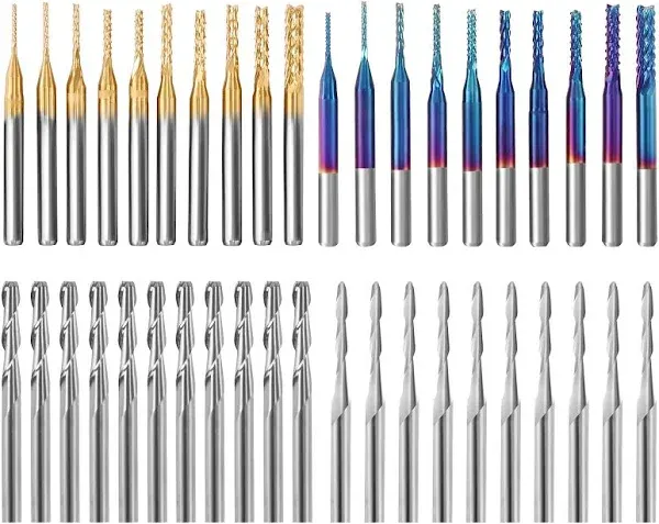 Genmitsu 40pcs End Mills CNC Router Bits 1/8" Shank CNC Cutter Milling Carving Bit Set Including 2-Flute Flat Nose & Ball Nose