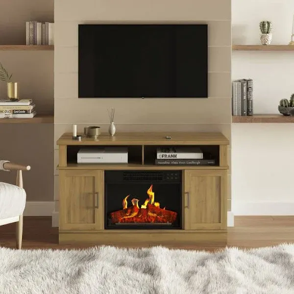 TV Stand with Electric Fireplace Media Console, Storage, Remote, LED Flames