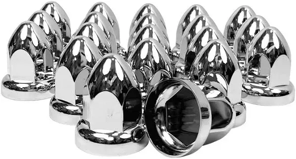 MRJLK 33mm Chrome ABS Plastic Push-On Bullet Flanged Lug Nut Covers (Pack of 20