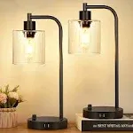 Set of 2 Industrial Table Lamps with 2 USB,Fully Stepless Dimmable Bedside Lamps