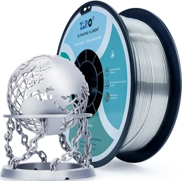 ZIRO PLA 3D Printer Filament, Silky Silver PLA Filament 1.75mm 1KG/2.2lbs Spool, Shiny Shine 3D Printing Material, Metal Metallic 3D Filament, Dimensional Accuracy +/- 0.03 mm