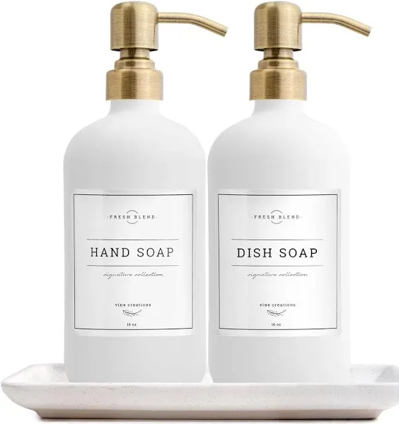 Glass Soap Dispenser, 2 Pack Kitchen Soap Dispenser Set with Ceramic Tray, St...