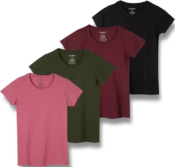 Real Essentials 4 Pack: Girls Active Dry Fit Performance Crew Tee - Size Large