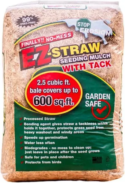 Ez-Straw Seeding Mulch with Tack - Biodegradable Processed Straw ? 2.5 CU FT Bal