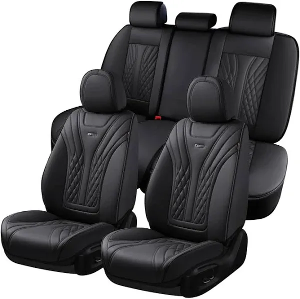 Coverado Car Seat Covers Full Set, 5 Seats Front Seat Cover and Back Seat Covers for Cars, Automotive Seat Covers Nappa Leather Waterproof Seat Covers, Car Seat Protectors Universal for Cars Black