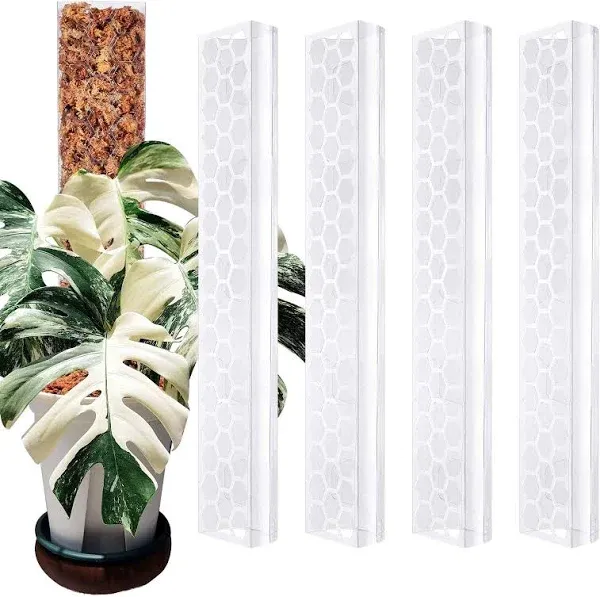 Plastic Moss Pole 4 Pcs Plant Stakes Extending to 62 Inch for Training Indoor Climbing Plants Such as Monstera to Grow Upwards-Use Plant Support Poles Work with Sphagnum Moss or Other soils