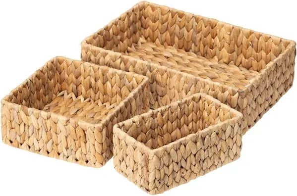 FairyHaus Wicker Baskets for Organizing 3Pack, Large and Small Wicker Storage Baskets Set, Hand Woven Baskets for Storage, Natural Water Hyacinth