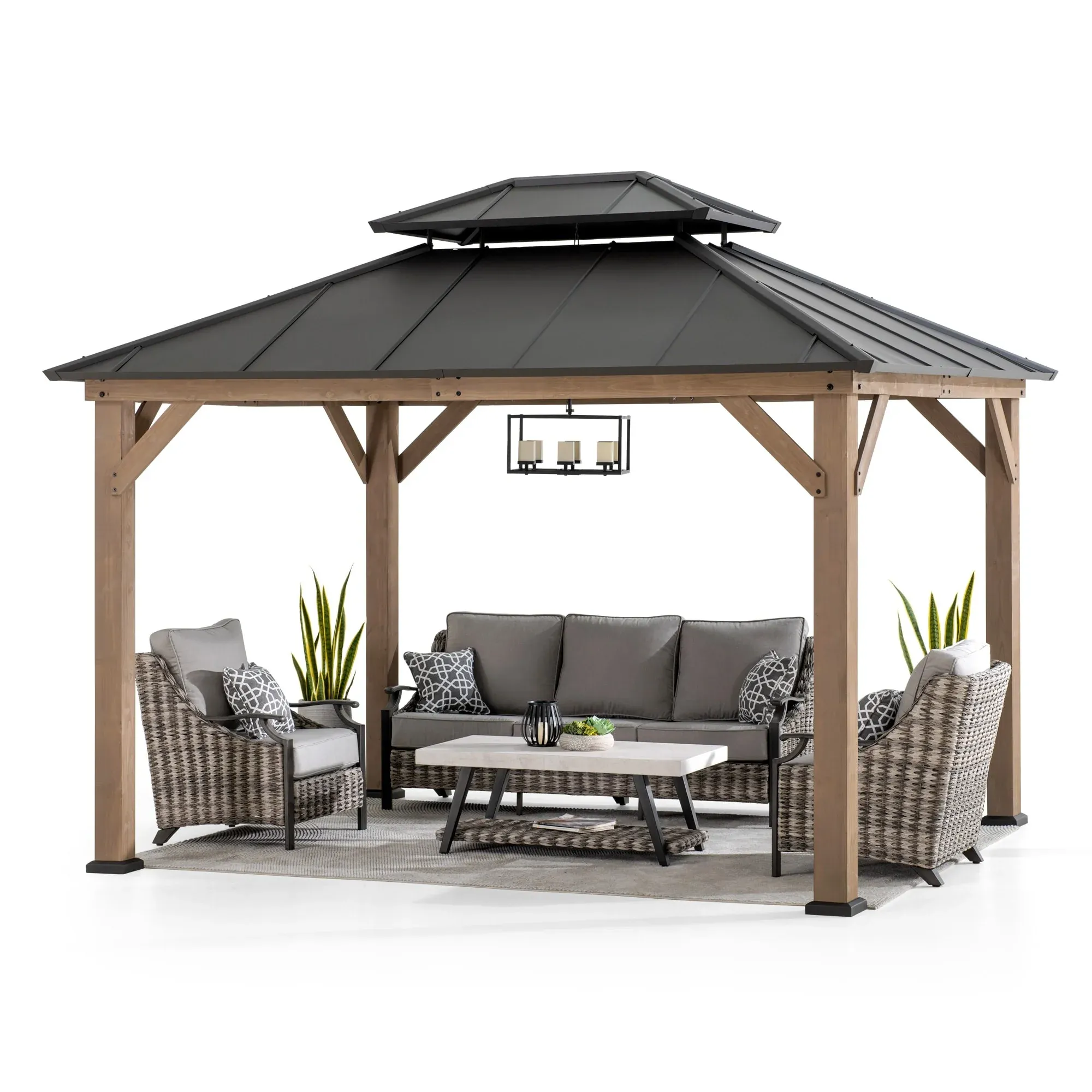 Sunjoy 10 ft. x 12 ft. Cedar Framed Gazebo with Steel Hardtop