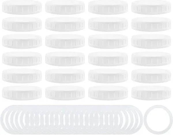 Cornucopia Wide Mouth Plastic Mason Jar Lids Unlined White Ribbed Lids, 86-450 Size, Choose Basic or Deluxe Set