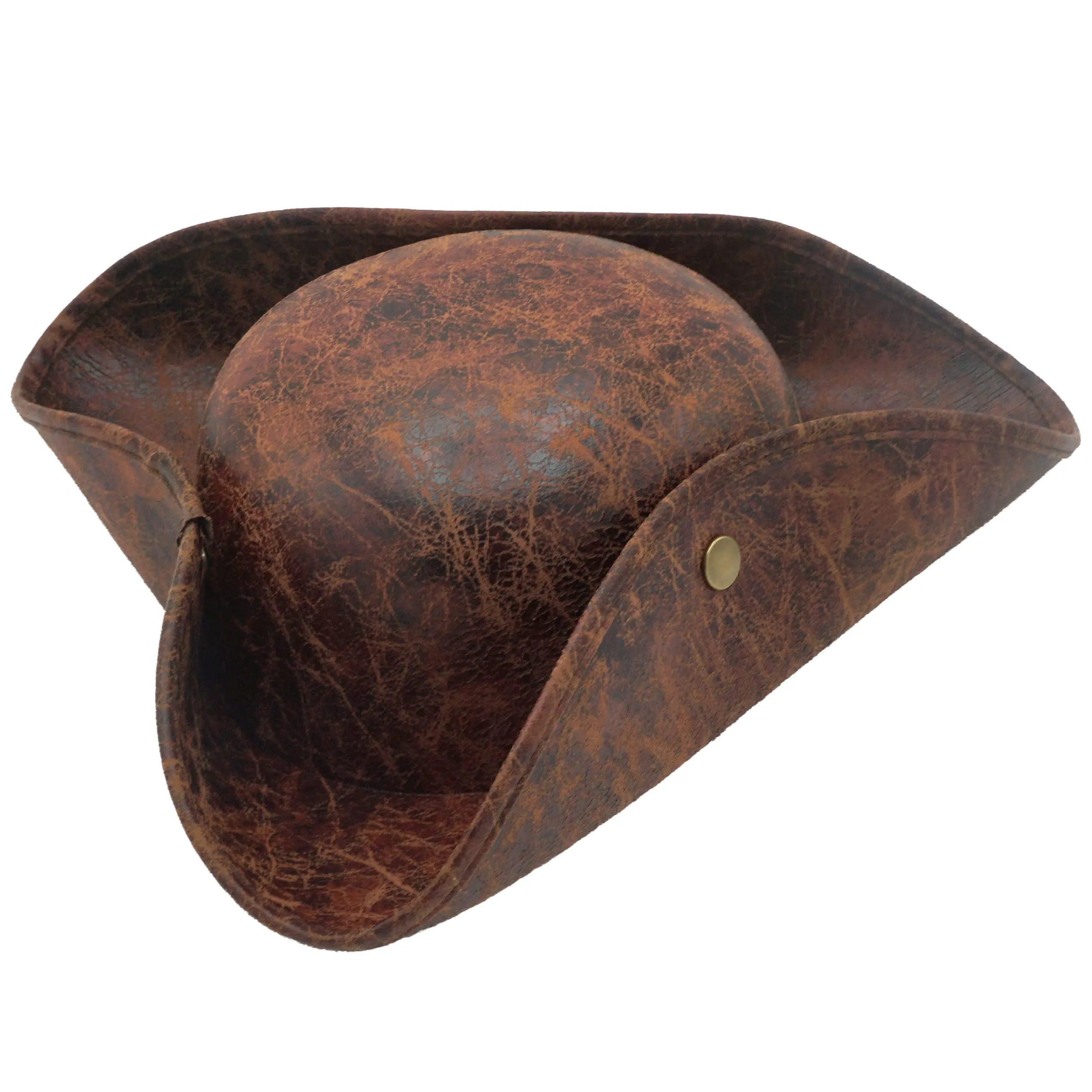 Brown Faux Leather Pirate Hat for Adult Men Women Tricorn Hat for Halloween P...