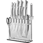 Knife Set, 14 Pcs High Carbon Stainless Steel Kitchen Knife Set for Chef, Super Sharp Knife Set with Acrylic Stand, Include Steak Knives, Sharpener