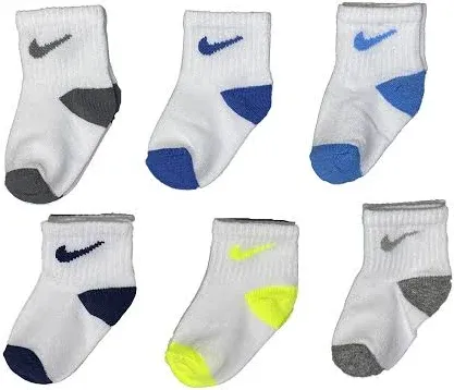 NEW NIKE Baby Lightweight Ankle Socks White Multi Color 6 Pack 2C-3C