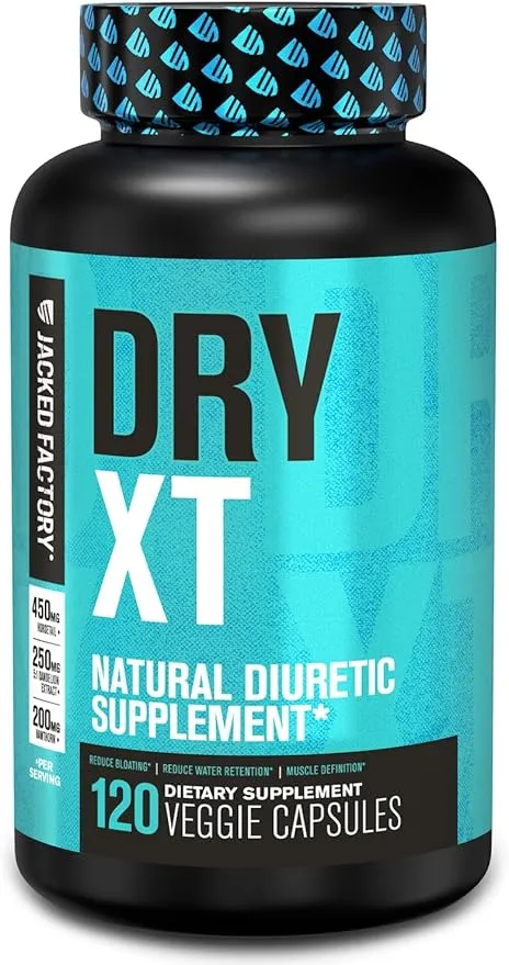 Jacked Factory Dry-XT Diuretic Water Pills - Natural Supplement | Reduces Water Retention & Bloating | Dandelion Root Extract, Potassium, 7 More Powerful Ingredients - 120 Veggie Capsules