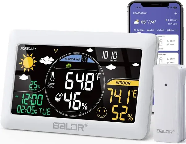 BALDR WiFi Weather Station with App, Smart Wireless Weather Station Indoor Ou...