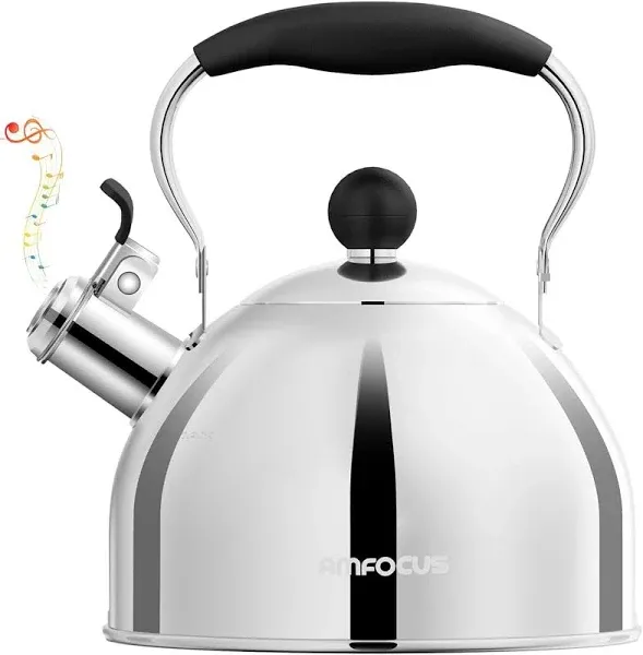 AMFOCUS Tea Kettle 2 Quart Stainless Steel Whistling Tea Kettle Stovetop Whistling Teakettle Tea Pots for Stove Top with Ergonomic Folding Handle