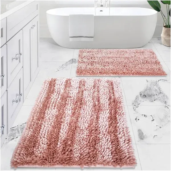 Civkor Red Bathroom Rugs Bath Mat Rug Set 2 Piece Butter Chenille, Shiny Noodle Bathroom Mats 31x20 and 24x16 Inch with Non Slip Backing, Super Water Absorbent, Machine Washable