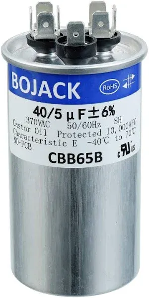 Bojack 40+5uF 40/5MFD ±6% 370V CBB65 Dual Run Circular Start Capacitor for AC Motor Run or Fan Start or Condenser Straight