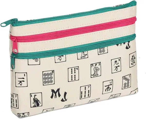 mAh Jongg Beige 3 Zipper mAh Jong Purse for Mahjong Card